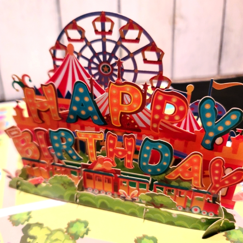 BIRTHDAY CARD pop up NWT circus ferris wheel theme for any gender